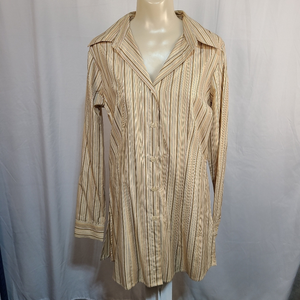 Rag Striped button top size S neutral strips long sleeve